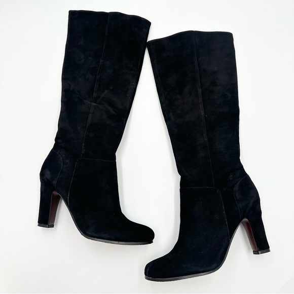 Sam Edelman Serephina Black Suede Leather Tall Heeled Boots - Picture 1 of 8